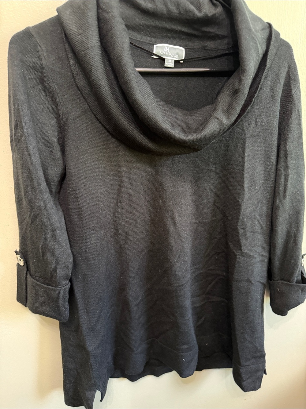 JM Collection Black Draped Cowl Neck Sweater
